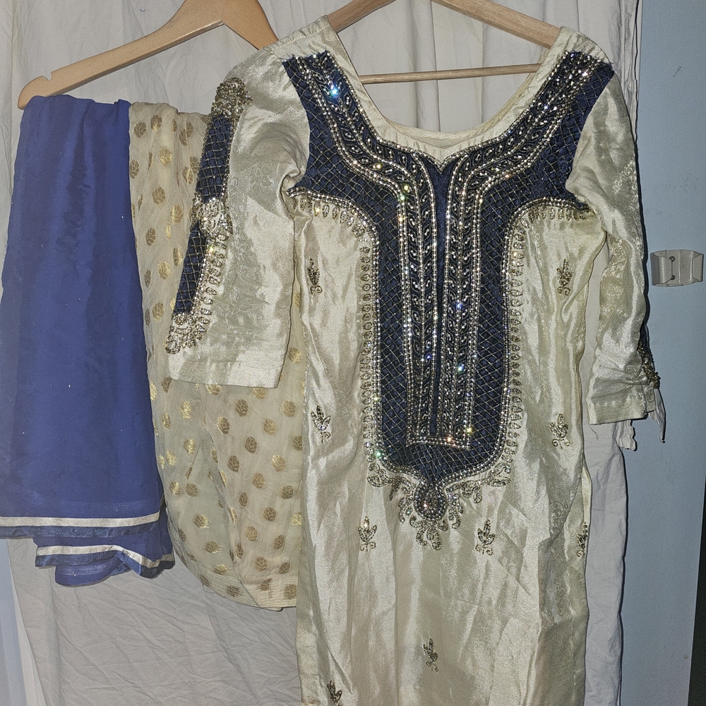 Ethnic Indian Wear Cream and Blue Kids Formal Dress
